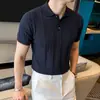 Camisa Polo de Manga Corta para Hombre, Mezcla de Lyocell y Lino, Estilo 'Old Money' de Verano 2026, Transpirable, Amigable con la Piel, Camiseta con Rayas Huecas