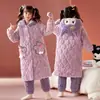 Camisón de invierno para niñas Coolomi, de tres capas, acolchado de forro polar coral, cálido y grueso, de franela, para el hogar