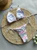 Bikini sexy europeo y americano con cordones, estampado transfronterizo, para mujer, 2024