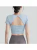 Top de Yoga Direto da Fábrica Fino Peça Única com Bojo Fixo Manga Curta Verão Malha Slim Fit Top Esportivo Fitness Manga Curta