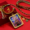 Ocho Grandes Protectores Clásico Tibetano Exquisito Pintado a Mano Color Oro Thangka Zodiaco Buda Talismán Collar Caja GAU Colgante Iridiscente