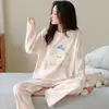 Pijama Feminino de Algodão Puro com Manga Longa 2026 Novo Estilo Primavera/Outono Casual Usável Desenho Animado Doce Roupas de Casa
