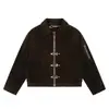 Chaqueta patchwork deconstruida con hebilla de avión, estilo corto, unisex, gamuza vintage desgastada, abrigo Maillard, estilo ins