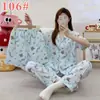 Pijama lindo de cachorro de manga larga para mujer, primavera, otoño, verano, algodón nube de manga corta, pantalón largo, conjunto de tres piezas, ropa de casa de dibujos animados