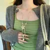 Colar com Franjas de Estrela Prateada Retrô Design de Nicho Feminino Corrente de Suéter Única Estilosa Acessórios Longos Versáteis Doces e Descolados