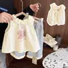 Conjunto de Dos Piezas para Bebé Niña Nuevo Verano 2026 con Adorno de Encaje, Elegante Chaleco Vestido de Verano para Niñas Pequeñas