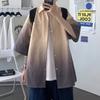 Camisa de verão com manga curta em cor degradê roupas casuais largas para meninos camisa de praia estilosa de meia manga peça de outer wear da moda