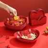 Prato de frutas em forma de coração vermelho festivo para casamento prato para bolo de amor lanche prato sala de estar banquete de casamento prato para doces de casamento frutas secas prato pequeno