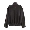 Fabricante mayorista de ropa de mujer transfronteriza 2025 nueva moda casual chaqueta de cuero con textura de gamuza acolchada en los hombros