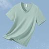 Playera Modal de Manga Corta para Hombre de Secado Rápido, Seda de Hielo Fresca, Top de Cuello en V Fresco, Antibacterial, Antiácaros, Camiseta Básica de Verano de Media Manga