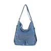 2026 Nova Bolsa Tote Jeans Feminina Grande Capacidade Múltiplos Bolsos Casual para o Dia a Dia Ombro Único Transversal Bolsa Tote Casual