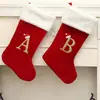 Meias de Natal com Bordado de Letras Vermelhas em Veludo Dourado, Tamanho Grande, Decorações para Pendurar na Árvore de Natal