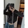 Cardigan de Tricô com Patchwork de Renda Primavera e Outono 2026 Nova Temporada Suave e Aconchegante Casaco Suéter Petite Tendência da Moda Feminina