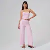 Conjunto de Duas Peças Calça Wide Leg com Tira Cruzada Colete Curto Feminino Cintura Alta Caimento Casual Esportivo Conjunto para Yoga
