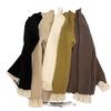 [Em estoque] blusa de tricô feminina nova para primavera e outono, cor pura, gola alta, manga com renda, estilo coreano de celebridade da internet, estilo ocidental moderno, outono