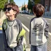 Camiseta de Manga Raglán para Niños, Bloques de Color, Algodón Puro, Manga Larga, Estilo Otoño, Moda Coreana, Corte Holgado, Ropa de Abrigo Elegante
