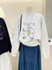 Moletom Retro Americano Branco Cinza Gola Redonda Feminino com Capuz Primavera Outono 2025 Novo Estudante Estilo Solto Preguiçoso Top
