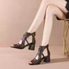 Sandalias Romanas de Cuero Genuino Suave Jinbukang Verano Nueva Llegada Tacón Grueso Pies Altos Zapatos Romanos de Mujer Sandalias Ahuecadas de Boca de Pescado
