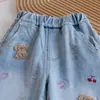 Jeans Bonitos de Otoño para Niñas Coreanas Nuevo Dulce Parche Bordado Cachorro Versátil Juguetón Pantalones de Pierna Ancha
