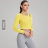 Roupa de yoga transfronteiriça com patchwork de malha sexy nas costas, top acolchoado, caimento justo, modelador, adequada para fitness, esportes e corrida, manga longa