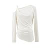 Camiseta Sexy de Hombro Descubierto con Tirante para Mujer 2025 Otoño Nuevo Raya Diagonal Cintura Delgado Aspecto Rayas Top
