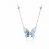 Colar Borboleta Azul Gelo para Mulheres, Luxo Leve, Sensação de Alto Padrão, Corrente de Clavícula Borboleta Luminosa, Moderno, Versátil, Criativo, Pingente de Strass