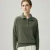 Suéter de caxemira outono e inverno novo estilo suéter com lapela feminino solto para usar por baixo gola alta camada base malha de manga comprida macio e estiloso