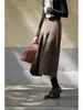 Falda plisada de punto de lana gris de cintura alta retro francesa para mujer, falda larga plisada de otoño e invierno