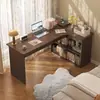 Escritorio de esquina para estudiar y usar la computadora, escritorio de oficina, tocador de dormitorio para niñas, mesa de esquina con estantería integrada
