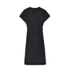 Vestido Casual de Algodón Pleatado Elástico con Hilo, Manga Corta, Cuello Redondo, Falda Larga, Vestido Camiseta Delgado de Verano para Mujer