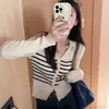 Suéter adelgazante nuevo de otoño e invierno 100% lana, cárdigan chaqueta de punto vintage para mujer con cuello de solapa de manga larga, top básico