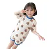 Traje de Manga Corta para Niña Verano Nuevo Estilo Estampado de Dibujos Animados Camiseta de Cuello Redondo Bebé Casual Delgado Elegante Pantalones Acampanados