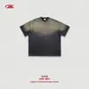 Camiseta de Verano para Hombre Bk Estampado de Tigre Teñida por Aspersión 250g Degradado Vintage Cuello Redondo Manga Corta Corte Holgado Hombro Caído Lavada Retro.