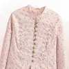 Ropa de mujer transfronteriza 2026 Moda europea y americana chaqueta top de manga larga con estampado floral pequeño decorado con botón anudado para mujer A712267