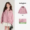 Jaqueta Infantil Feminina Nova Primavera 2026 Cor Contrastante Gola Pudding Haru Roupas Infantis Menina Bebê Top Estampa de Desenho