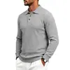Camisa Polo Casual de Punto Trenzado Jacquard para Hombre de Manga Larga con Rayas Verticales y Cuello Camisero, Primavera y Otoño, Disponible para Venta Transfronteriza