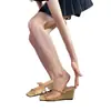 Sandalias de cuña elegantes francesas Chuyuji para mujer, Nuevo estilo de verano 2026, Punta abierta con tira de lazo