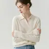 Suéter 100% Caxemira Feminino Gola Lapela POLO Cor Sólida Solto Emagrecedor Rejuvenescedor Malha Outono Inverno Novo Suéter Versátil