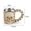 Copa de Vino Calavera Taza Calavera de Resina Copa de Vino Tinto Calavera Revestimiento Interior de Acero Inoxidable Suministros de Halloween