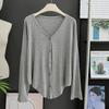 Cardigan Modal Versátil Decote V Curto Proteção Solar Vestido Regata Feminino Xale Externo Blusa Top Casaco Fino