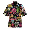 Camisa Masculina Europeia e Americana Transfronteiriça Nova de Verão com Estampa Digital 3D Havaiana Casual de Manga Curta com Lapela Roupa Masculina