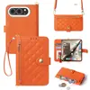 Adecuado para Apple Duo, funda de teléfono plegable con cordón, a prueba de caídas, correa de muñeca para iPhone Duo, funda tipo cartera tipo flip, funda de cuero con patrón de diamantes