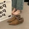 Zapatos de Piel Retro de Nicho de Gama Alta con Punta para Mujer para Usar Afuera, Tacones de Gatito y Mocasines de Terciopelo, Zapatos Cálidos de Algodón