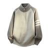 Suéter Pulôver Masculino Amazon Moda Transfronteiriça Gola com Zíper Meio Alto Suéter Solto Cor Contrastante Jaqueta Camiseta de Base