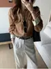 Imprescindible para el otoñoMarrón Caramelo Italiano100% Ramio Old Money Hombro Recto Camisa Adelgazante para Mujer 2608