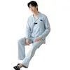 Cárdigan largo de manga larga y pantalón largo para hombre al por mayor, pijama de algodón puro, ropa de casa casual de dibujos animados para otoño, conjunto de dos piezas