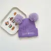 Amazon Aliexpress Ebay Popular Sombrero de Lana Tejido de Otoño e Invierno para Niños Sombrero de Lana Doble Bola Sombrero de Piel Sintética de Zorro