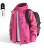 Jaqueta com capuz à prova d'água, à prova de vento e à prova de choque, tendência para escalada em montanha, para homens e mulheres, corte solto, nova jaqueta de workwear laranja-avermelhada para primavera, outono e inverno