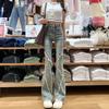 Jeans Acampanados de Dobladillo Deshilachado Azul Claro para Mujer, Nuevo Estilo Verano 2025, Cintura Alta, Cubre Cadera, Adelgazantes, Elásticos, Pantalones de Largo hasta el Suelo