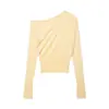 Outono 2025 Nova Moda Feminina Europeia e Americana Transfronteiriça Suéter com Ombro Inclinado Gola Alta Fenda W085 340086